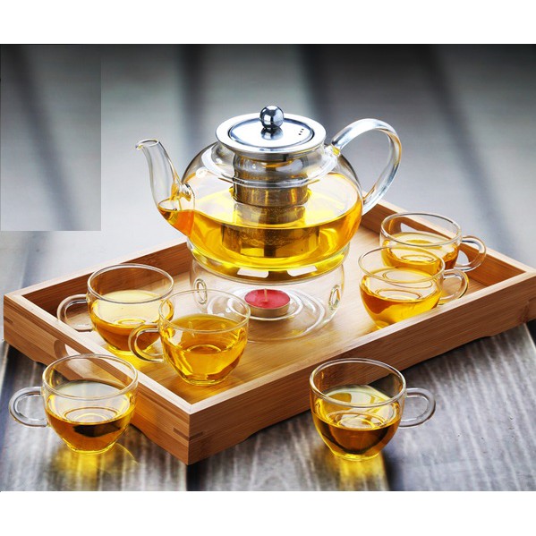 Bộ ấm pha trà thủy tinh nắp inox BAT621